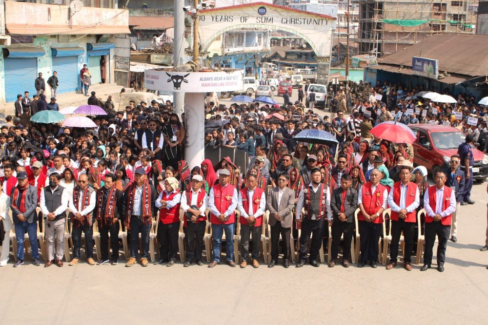 A section of the participants at the mass rally in Zunheboto Town on March 10, demanding the immediate upgradation of Khelhoshe Polytechnic Atoizu (KPA) into a full-fledged engineering degree college. (Morung Photo)